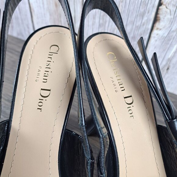 Christian Dior Sweet-D Black Patent Leather Slingback Pump Heels Women's Sz 10 - Picture 7 of 11